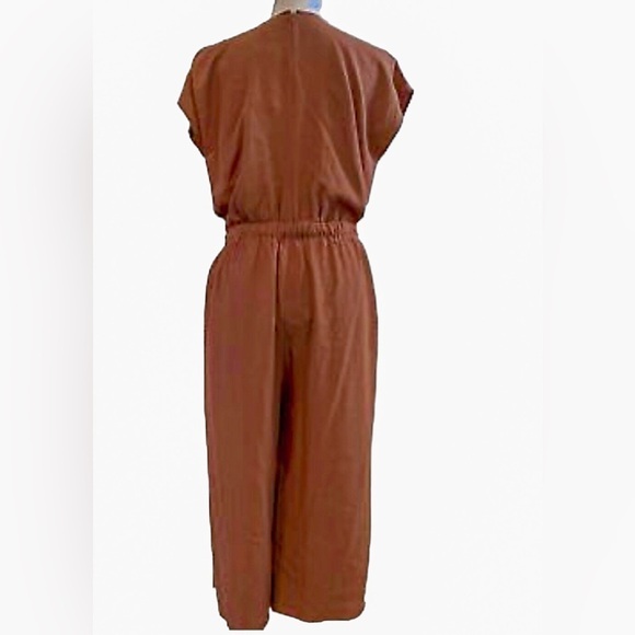 Eileen Fisher Tencel Viscose Crepe Wide Leg Jumpsuit Brown Large - Picture 3 of 7